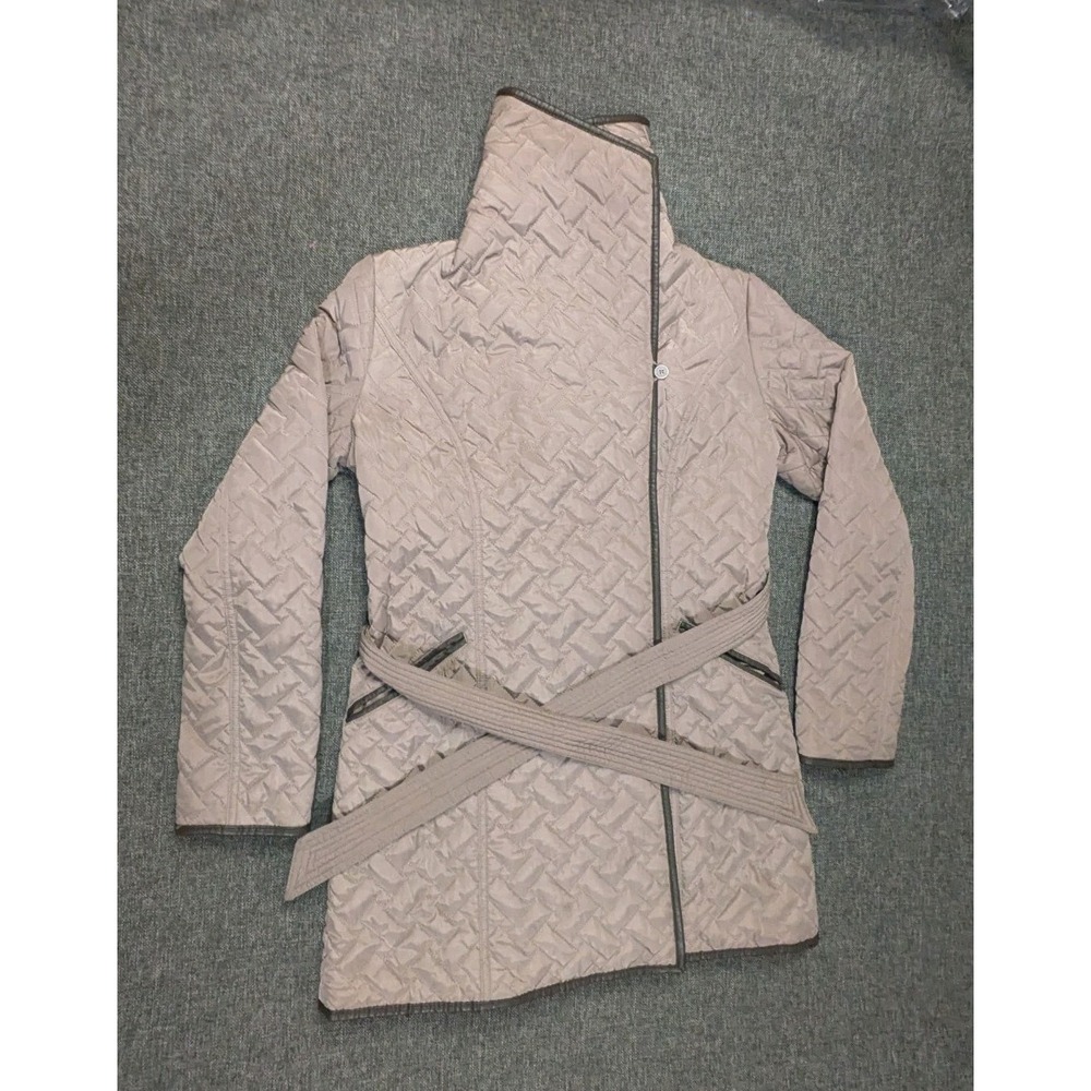 Cole Haan Rose Gold Belted Quilted Parka Jacket Coat Women's Size Small Snap Up